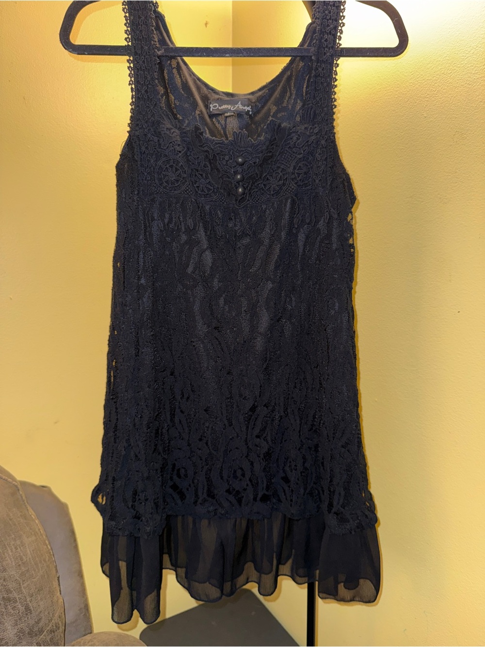 Pretty Angel Black Lace Dress with Button Front